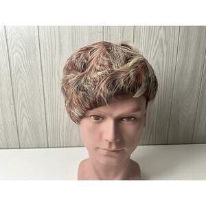 Ladies Vintage Jack McConnell Red Pillbox Hat Feathered - Sloped Brim